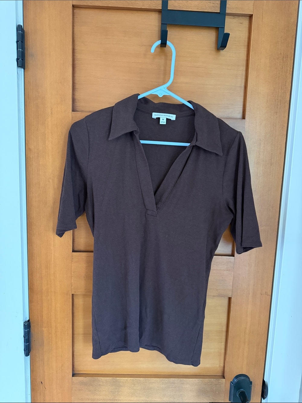 Banana Republic Brown Short-Sleeve Polo V-Neck Top